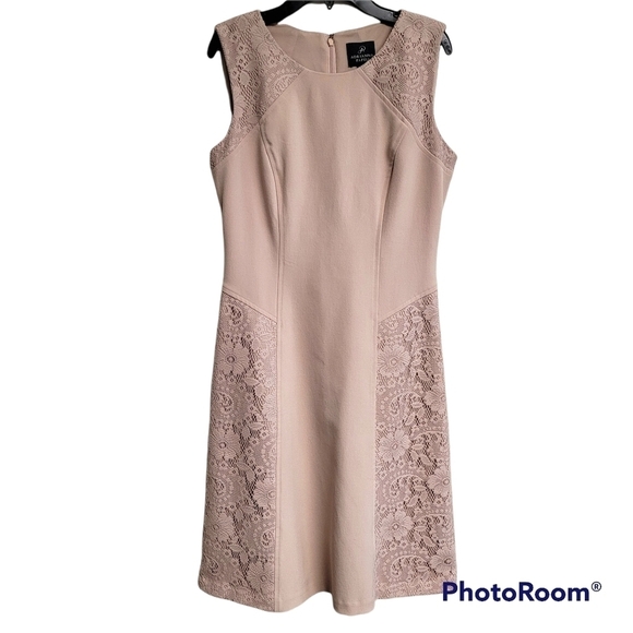 Adrianna Papell Blush Tan Floral Lace Sleeveless Midi Dress - Picture 1 of 10
